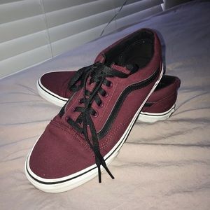 Maroon and Black unisex low-top Vans